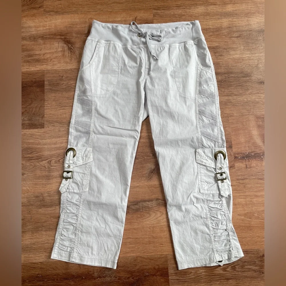 XCVI WEARABLES Cargo Drawstring Pants XL Ruched Gaucho Buckle Gorpcore - Picture 1 of 9